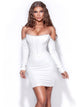 Charlize White Off Shoulder Long Sleeve Corset Dress with Crystal Trim