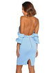 Betty No. 1 Backless Criss Cross Halter Bubble Sleeve Light Blue Stretch Crepe Dress - Betty Glam Boutique
