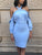 Betty No. 1 Backless Criss Cross Halter Bubble Sleeve Light Blue Stretch Crepe Dress - Betty Glam Boutique