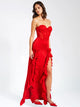 Red Lace Satin Corset Maxi Dress