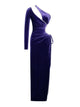 Loujain Velvet Purple One Sleeve Velvet Crystal Gown