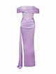 Bruni Lilac Off Shoulder Crystalized Corset Satin Gown