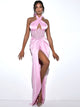 Pink Crystal Corset Satin Gown