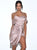 Darlene Latte Off Shoulder Corset Satin Dress with Crystals