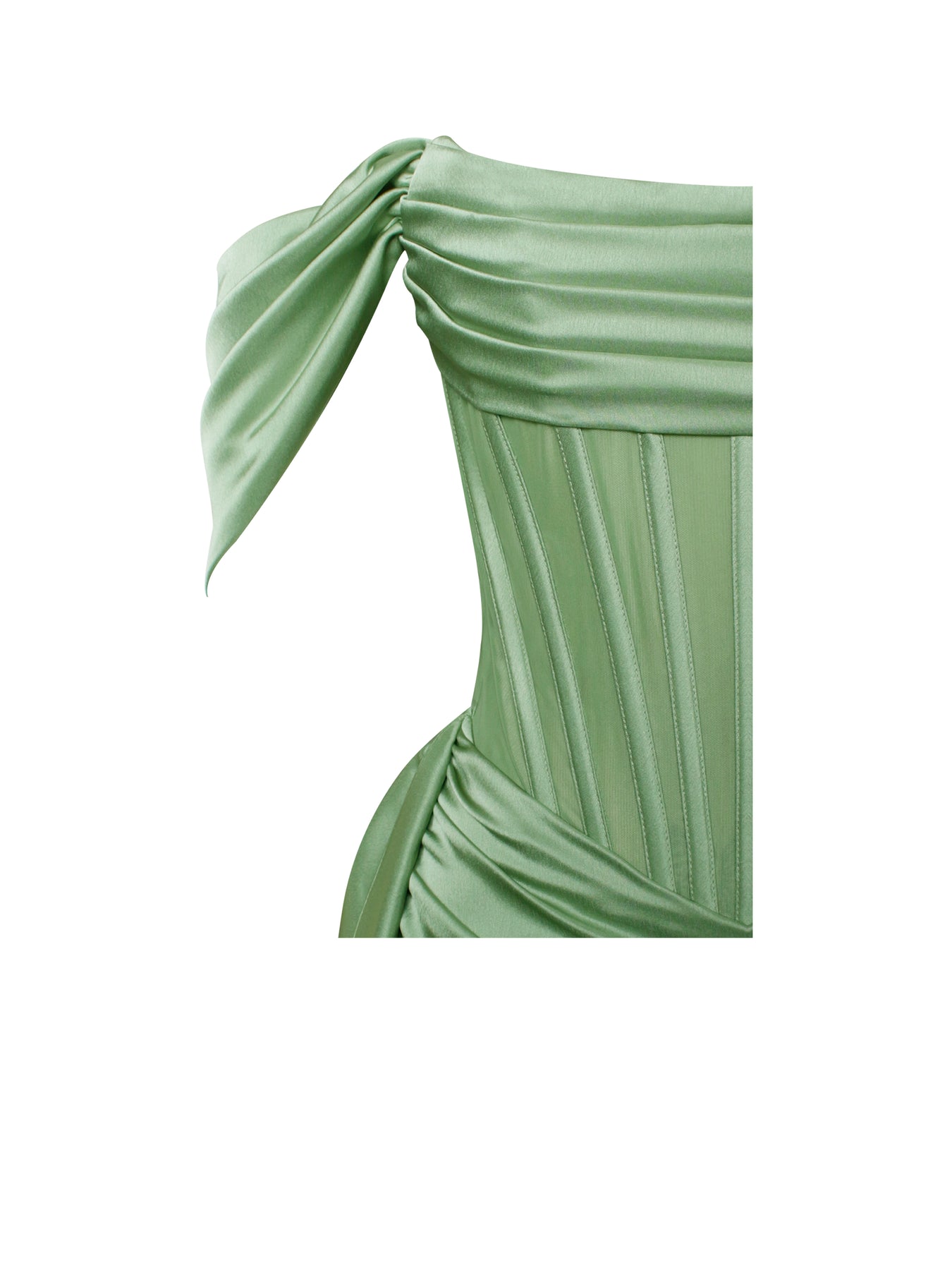 Glam Boutique Off Dress Basil Satin Betty Corset Shoulder Draping –