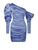Blue Asymmetrical Puff Sleeve Ruched Satin Dress