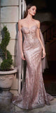 CB093 Rose Gold Glitter Corset Strapless Mermaid Gown