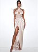 Champagne Crystal Corset Satin Gown