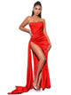 Addison Red Corset Crystal High Slit Maxi Gown