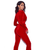 Gemma Classic Red Long Sleeve Low V Velvet Jumpsuit