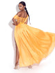 Aralyn Orange Silk Corset High Slit Pleated Maxi Gown