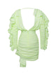 Sage Light Green Draping Ruffle Low V Mini Dress