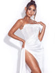 Addison White Corset Crystal High Slit Maxi Gown